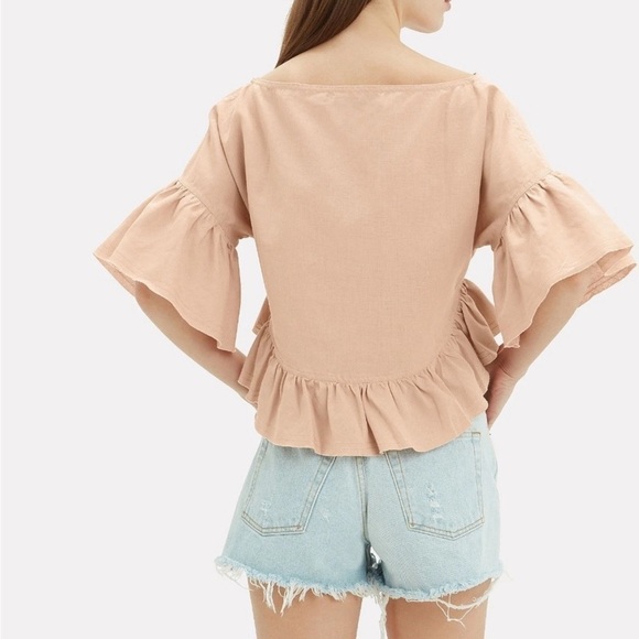 IRO Linn Linen Blend Tie Front Top in Nude - Picture 2 of 6